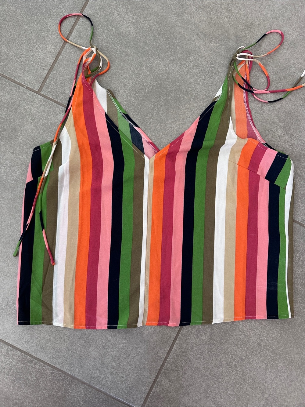 Gianni Bini Multicolor Striped Tie-Shoulder Cami Top